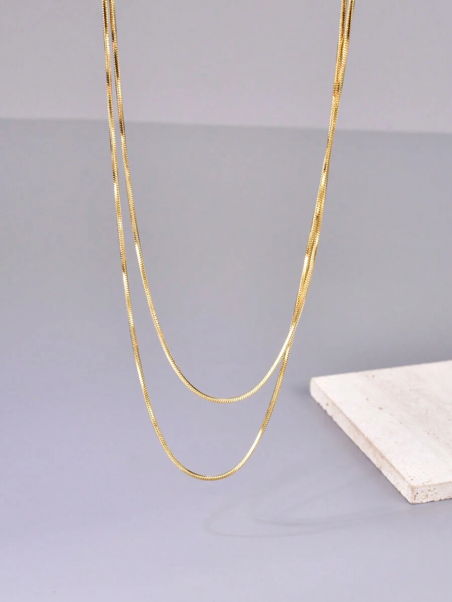 1 件不锈钢长项链，18K 镀金 120 厘米双层扭曲蛇骨链，女士日常佩戴项链 - 金色 - 查看 1