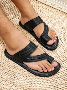 Flat Comfortable Men Arabic Style Sandals, Middle East Men Shoes, Black Color Slide Sandals - Black - View 2