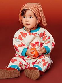 mini bala Baby Girl' Thermal Lined Romper, New Year Warm Outfit For Toddlers - Red and White - View 1