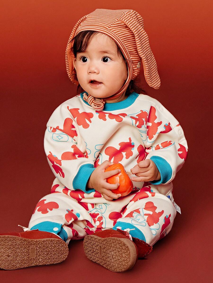 mini bala Baby Girl' Thermal Lined Romper, New Year Warm Outfit For Toddlers - Red and White - View 1