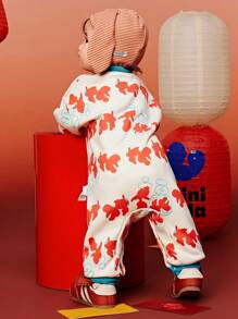 mini bala Baby Girl' Thermal Lined Romper, New Year Warm Outfit For Toddlers - Red and White - View 2