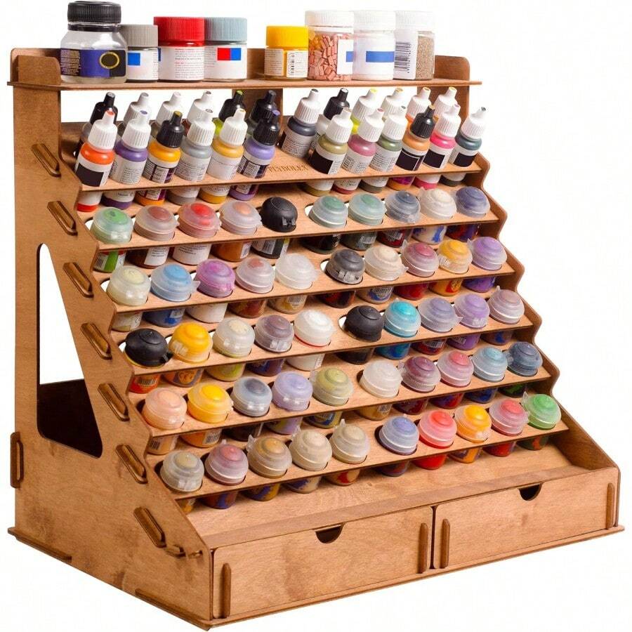 Paint Organizer For  Paint Bottles And Brushes - Paint Holder With   Miniature Stands - Paint And Brush Storage For Miniature Paints - Citadel/Vallejo 74 holes - View 1