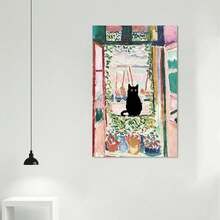 Framed Henri Matisse   On Canvas Wall Art Matisse Famous Open Window Black Cat Poster Funny Cat Floral Print Colorful Farmhouse Gallery Aesthetic Room Decor For Bedroom Bathroom - 框架 - 查看 4