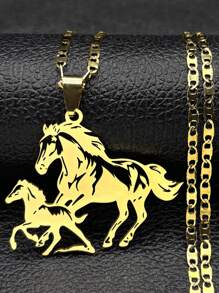 Horse Pendant Necklace For Women Men Stainless Steel Animal Running Horse Accessories Necklace - Necklace - View 12