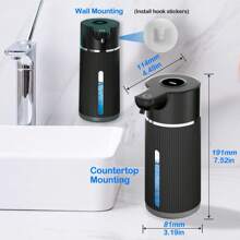 非接触式泡沫皂液器，自动液体皂液器，自动皂液器，厨房皂液器，皂液器，条纹皂液器，高容量电池，USB 充电，桌面和壁挂式两用，4 种模式可调，M15 带 LED 显示屏，M10 带心形标记，350ml-420ml/14.2oz，适用于浴室和厨房 - 多個顏色 - 查看 7