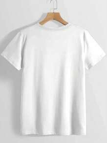 1 PC, 200g Lucky Print Crew Neck T-Shirt - Fashionable Graphic Print T-Shirt For Women - Casual Short Sleeve Crew Neck Top - Lightweight & Breathable For All Seasons Wardrobe, Polyester