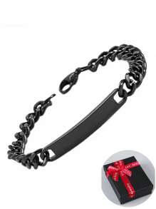 Klassischer Vintage Edelstahl Herrenkette gebogenes Marken-Armband mit individueller Gravur, anpassbares Namensarmband, Hochzeitsschmuck, Jahrestags- oder Valentinstaggeschenk für Freund, Ehemann, Weihnachtsgeschenk für Männer mit Geschenkbox, Multifunktional, langanhaltend, Dekorativ, Wiederverwendbar, Exquisit, Stilistisch, Hochwertig, Farbig, Modern, Individuell, Personalisiert, Einzigartig, Ideales Geschenk für ihn, ideales Geschenk für sie