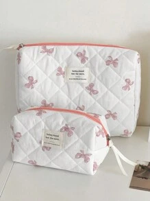Ladies Cosmetic Bag, Zipper Closure, Quilted Fabric, Minimalist Style, Sweet Satin Bow Design, Toiletry Bag, Storage Bag, Suitable For Home, Travel And Daily Use Bags, Makeup Bag, Vanity, Make Up Bag, Travel Essentials, Organizer, Storage, Makeup Organizer, Makeup Bags, Toiletry Bag, Desk Organiser, Cosmetic Bag, Makeup Pouch, Make Up Organizer, Vanity Accessories, Make Up Pouch, Make Up Bag, Vanity, Make Up Pouch, Travel Essentials, Pouch Bag, Vanity Accessories, Small Makeup Bag, Cosmetic Bag, Large Capacity, Large Makeup Bag,Christmas Gifts,Pouch,Travel,Gifts For Women,Women's Necessaire,Travel Essential,Pouch,Clutch / Small Handbag,Necessaire,Makeup Organizer,Makeup Organize,Pouch,Brush Holder,Mini Pouch,Large Capacity Pouch