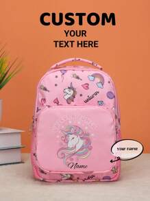 Individueller Schulanfang Einhorn Dinosaurier Mini Rucksack, personalisierter Name oder Feiertagsgruß Muster. Gestalte deinen eigenen Rucksack. Modisch lässig, vielseitig süßer Cartoon Einhorn Dinosaurier Bagger Baustellenfahrzeug Muster Rucksack. Leichter Münzbeutel, perfekt für Teenager für den täglichen Gebrauch, Ausflüge, Reisen und Einkaufen. Druckmusterposition zufällig - Text 2 - Übersicht 2