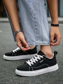 Men's Personalized Geometric Pattern Random Print Lace-Up Chunky Sneakers, Outdoor Street Fashion Versatile Comfortable Casual Sneakers