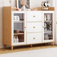 Alacenas para Cocina,Comedor alacena con Puerta de Vidrio Templado,Corredor Moderno alacena,Muebles para Sala de Estar,Dormitorio,Comedor para Cocina Color Roble amarillo140*30 * 80cm - 1 - Ver 1