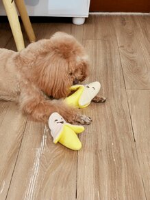 1st Interactief piepend bananen pluche hondenspeelgoed - Kauwspeelgoed voor middelgrote en kleine honden, fruitvormig huisdierspeelgoed met schattig gezichtsontwerp, interactief huisdierenspel