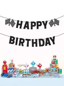 1pc Happy Birthday Banner, Race Car Theme Birthday Party Pull Flags Garland, Birthday Party Backdrop Decorations - Multicolor - View 5