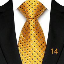 GOADAFOO 奢华 8CM 男士领带黄色圆点条纹纯色领带男士新郎提花编织领带适合商务婚礼派对 - 黃色 - 查看 16