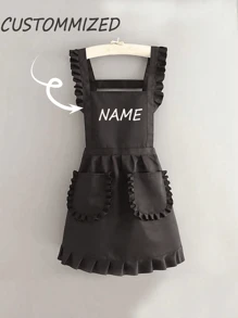1pc Customized Printed Stylish Apron, Women's Elegant Customized Printed Apron, Waterproof And Stain Resistant, Apron Cute Lace Skirt Apron, Black Stain Resistant Apron, Sleeveless Apron, For Home, Kitchen, Nail Shop, Cooking, Baking, Nail Salon, Women Work Uniform, Coffee Smock, Home Cooking Clean Sleeveless Bib Apron, Multi-Functional, Ornamental, Breathable, Cute, Soft, Adorable, High-Quality, Vintage, Custom, Her, School Students, Girlfriend, Daughter, Kitchen, Warm Ambience,Xmas Decoration,Elegant Living ,Travel Organizer - Multicolor - View 4