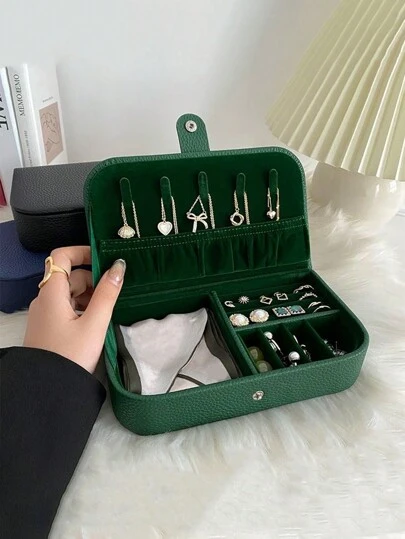 1pc Portable Leather Jewelry Box For Rings, Earrings, Necklaces And Bracelets Storage, Gift For Back To School