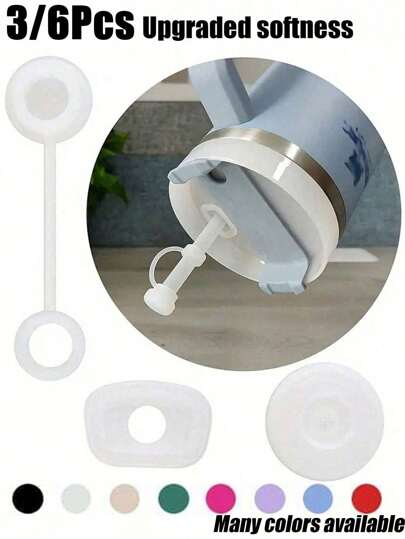 杯子防溢塞套装 - 硅胶塞，带 1 个吸管盖、1 个圆形防漏塞和 1 个方形防溢塞 - 适用于 30 盎司/40 盎司玻璃杯 - 防尘配件，饮水无杂乱