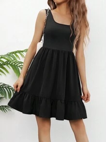 Teen Girl Plain V-Neck Sleeveless Casual Dress