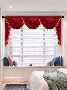 1 pieza Cortina de unicolor, estilo europeo, con borde con cuentas de lujo, cortina corta y ondulada, apta para decorar salas de estar, dormitorios, ventanas y puertas de la cocina