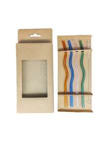 5pcs Wavy Glass Straws With 1 Cleaning Brush,Reusable Colorful Glass Straws,With 1 Cleaning Brush,Party Straws,Heat Resistant,Very Suitable For Slush, Tea, Coffee,Juice And Cocktails, Holiday Party Wedding Cocktail Bar Beach, Kitchen Utensils, Party Supplies, 20cm/7.8inch, For Outdoor, Camping