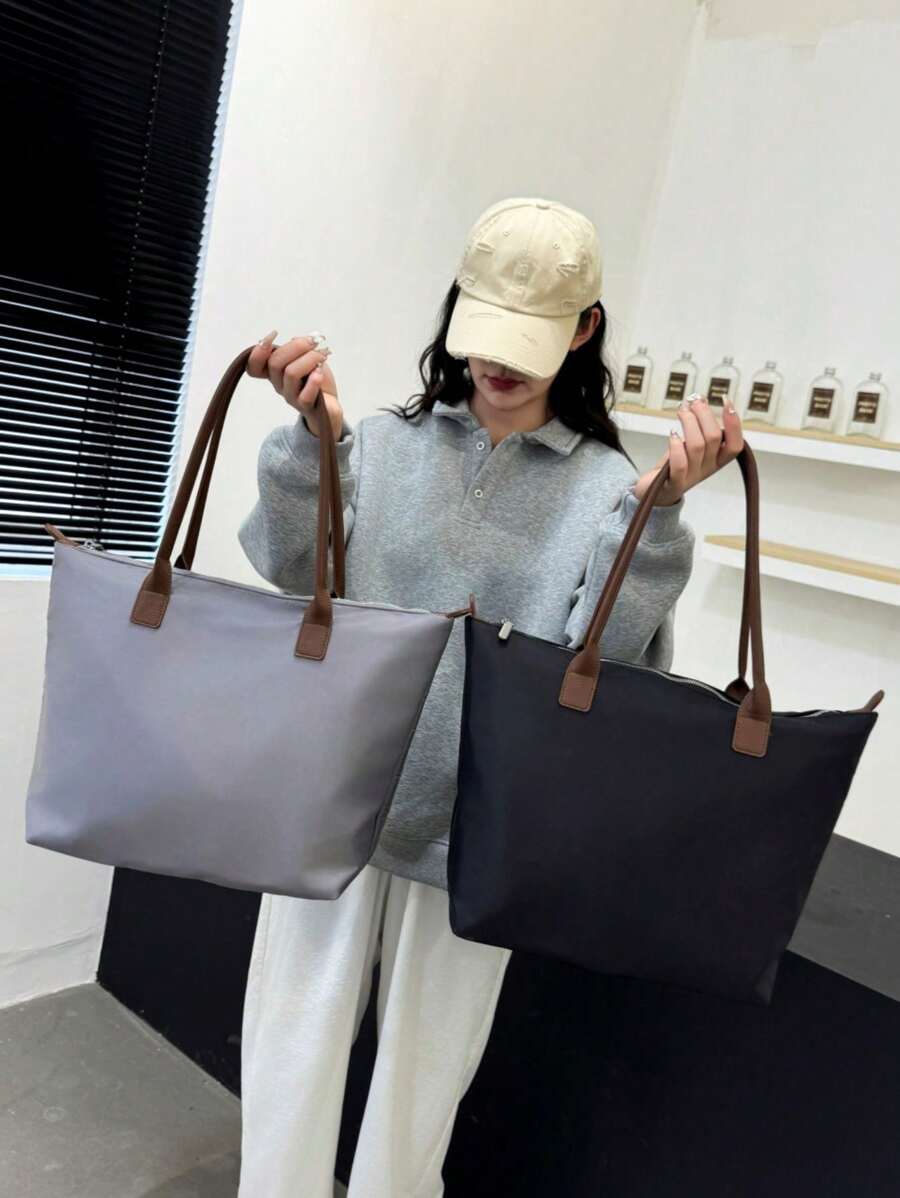 Minimalist Fashion Large Capacity Oxford Cloth Tote Bag For Women, Lightweight Versatile Shoulder Bag, Casual Handbag
