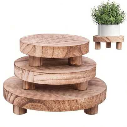 1pc/Set Wooden Round Tray Multifunctional Wooden Candle Base Kitchen Fruit Tray Base Bathroom Storage Tray,Christmas