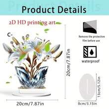 1 件，亚克力水晶玫瑰和百合雕塑装饰带底座 2D 波西米亚风格，花卉主题，多功能桌面装饰适合家庭和办公室，送给朋友、爱人和家人的礼物