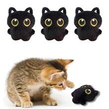 1 件卡通猫毛绒宠物娃娃，猫咀嚼娃娃为猫带来无尽的乐趣和锻炼 - 黑色 - 查看 3