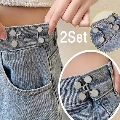 2pcs Waist Cinching Clips, No-Sew Pants Waist Adjuster Buttons, Dress & Skirt Waist Elastic Fasteners
