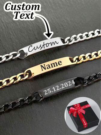 Bracciale curvo classico e vintage in acciaio inossidabile per uomo, con incisione personalizzata del nome, gioiello regolabile da indossare per matrimonio, anniversario, San Valentino, Natale e altro, ideale come regalo per il fidanzato, il marito o lui, confezionato in scatola regalo, multifunzionale, durevole, ornamentale, riutilizzabile, raffinato, di stile moderno, personalizzato, unico, ideale come regalo.