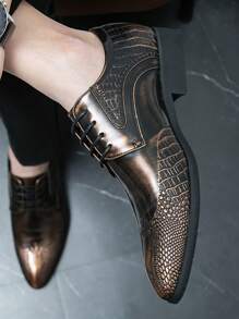 Men's Pointed Toe Leather Dress Shoes, Fashionable Design - Brown - View 3