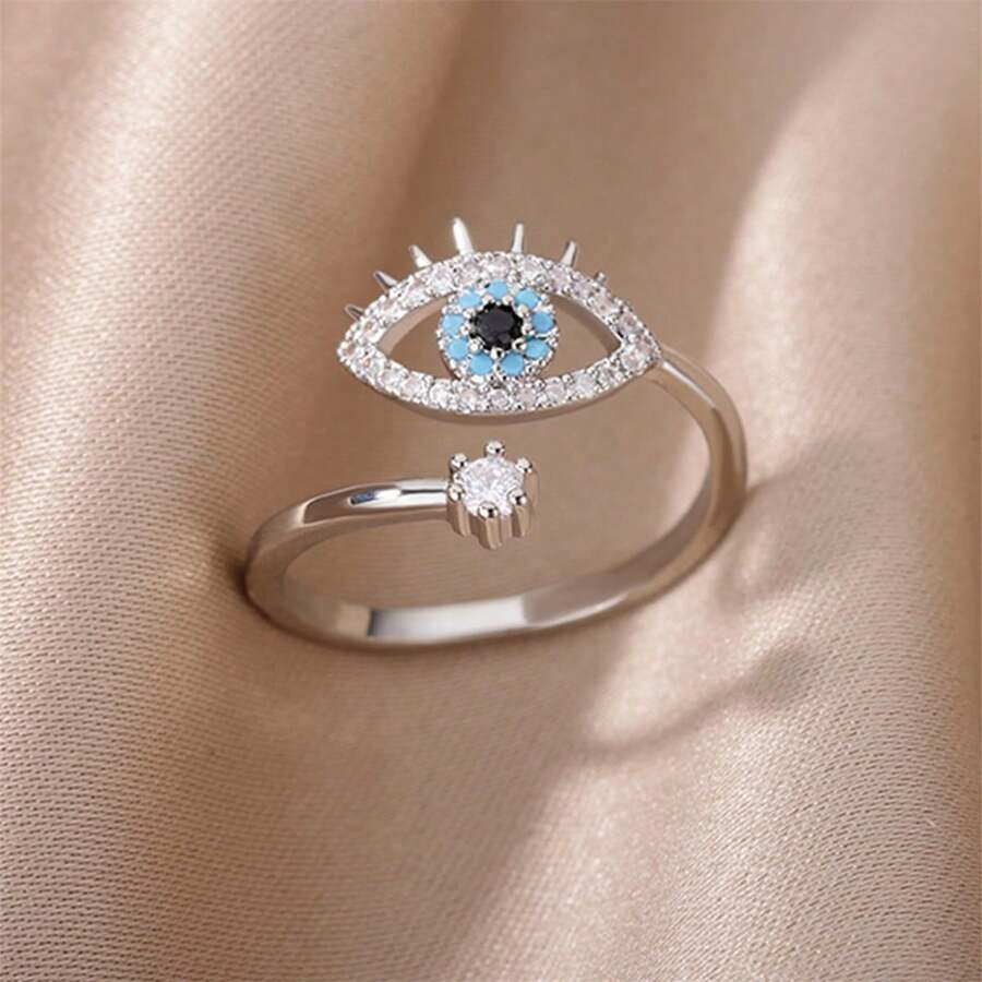 1pc Fashion Simple Demon Eye Design Ring For Women, Suitable For Daily Wear Finger/Index Finger Ring - Silver - View 1