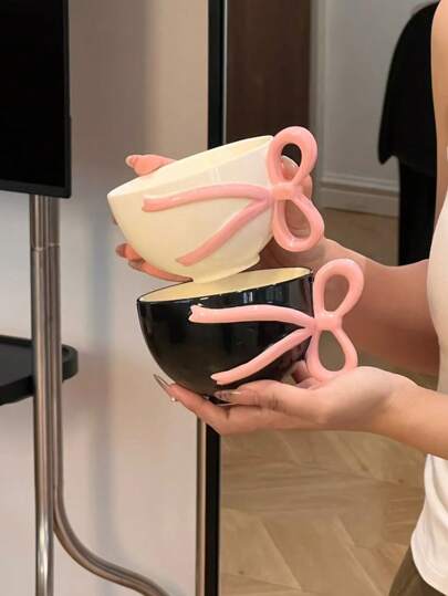 1 件公主风格女孩蝴蝶结咖啡杯，少女 3D 蝴蝶结手柄陶瓷杯，拿铁/卡布奇诺杯，早餐杯，送给女朋友/最好的朋友的生日返校礼物