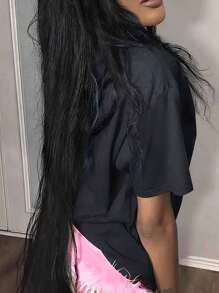 Plus Size New Summer Short-Sleeve Cat T-Shirt, Unisex, Cute Cat Design, Simple Cartoon Style, Versatile Couple - Black - View 4