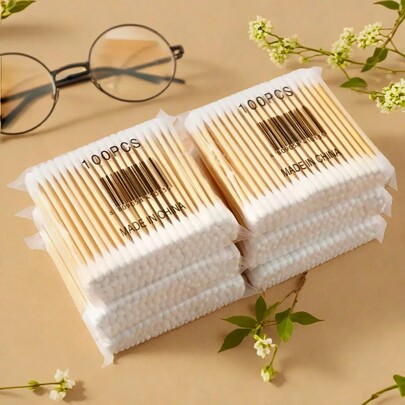 1800/1200/1000/500/300/200/100pcs High Quality Double-Headed Cleaning Swabs, Beauty Salon Buds, Cosmetic Wooden Cleaning Swabs, Beauty And Personal Care Tips, Round Disposable Ear Cleaning Swabs For Home Use, Suitable For Ear And Nose Cleaning, Multipurpose Beauty And Cleaning Tool, High Quality Beauty Tool