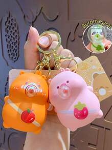 1 pièce Porte-clés suspenseur de sac à dos avec dispositif de soufflage de bulles, porte-clés de couple en forme de cochon mignon, petit cadeau