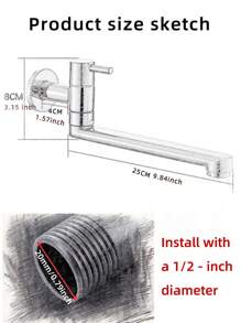 1pc Kitchen Single Cold Faucet, Stainless Steel Into The Wall Balcony, Household Mop Pool Extended Lengthened Faucet(Chrome, Black,Selectable)