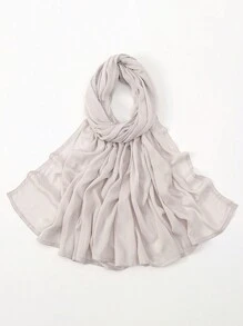2pcs/1pc Wide-Brim Chiffon Scarf For Women, Fashionable Breathable Long Scarf, Muslim Hijab Headscarf, Suitable For Daily Comfortable And Versatile Wear