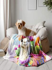 One Pack, Personalized Cartoon Animal, Alpaca Family Pattern Flannel Blanket - Soft, Lightweight, Warm, Suitable For Sofas, Beds, Travel, Camping | Customizable Name | Text Available In Various Sizes, Portable, Digital Printing, Office Chair - Multicolor - View 5