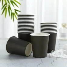 24 件黑色八角花瓣一次性纸盘和餐巾套装，派对用品适合生日、婚礼、派对、野餐