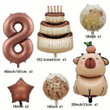 1set 40 Inch Chocolate Number Capybara Birthday Cake Foil Balloon, Round Capybara Chocolate Stars Birthday Cake Balloon For Birthday Decorations Capybara Party Favors Capybara Theme Party Supplies Decor
