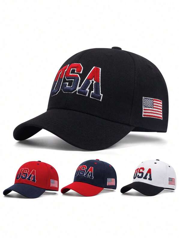 1pc Men's Fashionable Flag Of The United States Embroidery Hip Hop Cap, Fashionable Outdoor Adjustable Sun Protection Unisex Baseball Cap Snapback Hat For Spring And Autumn Travel, Beach Party