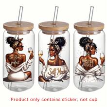 Afro Lady Girl Love Alcohol UV DTF Transfer Stickers 9Pcs/Set- Waterproof & Scratch-Resistant, High-Quality Self-Adhesive Decals For Mugs & Water Bottles,Ideal Gift For Birthdays, Holidays, Christmas, New Year, Valentine's Day