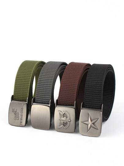 1pc Nylon Pressure Buckle Belt, Geometric Star Buckle Head Retro Nylon Canvas Belt Youth Leisure Belt, Outdoor Sports Men's Good Recommended Pants Belt No Punch, Pants Belt Business Casual Knitting Personalized Fashion Leisure Joker, Young Personalized Men's Belt Fall, Autumn, Halloween Autumn-Winter Accessories,Suitable For Teens, Youth,Men,Casual, Outdoor, Athletic, Vacation, Graduation Gifts, Birthday, Daily Wear