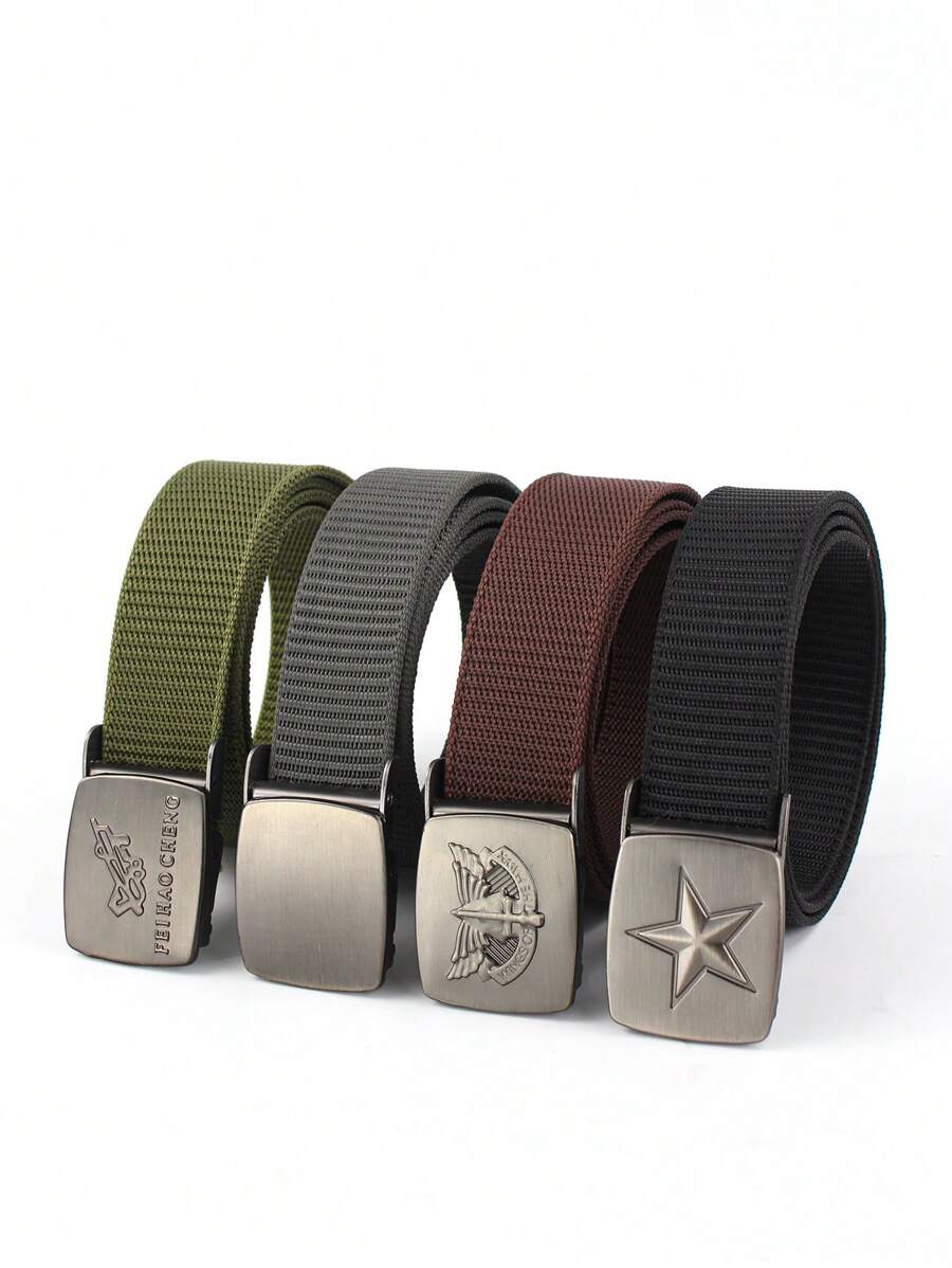 1pc Nylon Pressure Buckle Belt, Geometric Star Buckle Head Retro Nylon Canvas Belt Youth Leisure Belt, Outdoor Sports Men's Good Recommended Pants Belt No Punch, Pants Belt Business Casual Knitting Personalized Fashion Leisure Joker, Young Personalized Men's Belt Fall, Autumn, Halloween Autumn-Winter Accessories,Suitable For Teens, Youth,Men,Casual, Outdoor, Athletic, Vacation, Graduation Gifts, Birthday, Daily Wear