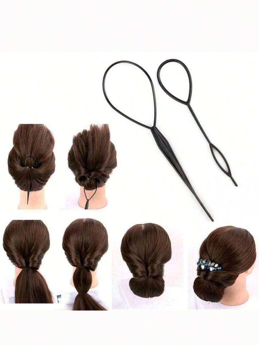 2 件/4 件/套黑色发夹，粉色发髻制作器及配件套装，粉色/黑色发饰，女孩马尾辫制作器新娘卷发制作器塑料环配件，发型设计工具