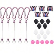 1/5/25pcs Simple Pink Crystal Butterfly Silicone Beaded Key Chain For Bags, Car Key Pendant Accessories, Jewelry Making DIY Necklaces, Bracelets, Pendants, Anti-Drop Chains, Ballpoint Pen Accessories, Craft Supplies Perfect For Creative Projects, Gifts For Friends - Rose Quartz Butterfly Silicone Keychain - View 7