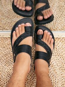 Flat Comfortable Men Arabic Style Sandals, Middle East Men Shoes, Black Color Slide Sandals - Black - View 4
