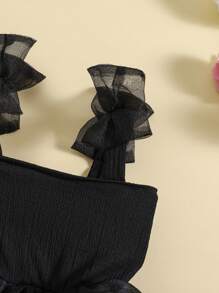 Vestido de fiesta de verano para niñas, sin mangas, con lazo, de tul y patchwork, ideal para cumpleaños. - Negro - Ver 4