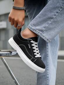 Men's Personalized Geometric Pattern Random Print Lace-Up Chunky Sneakers, Outdoor Street Fashion Versatile Comfortable Casual Sneakers